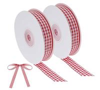 2-Roll Red and White Gingham Ribbon Set - 10 Yards x 0.4 Inch Each, Buffalo Plaid Checkered Craft Ribbon for Gift Wrapping, Hair Bows, Picnic Decor, Wedding and DIY Projects