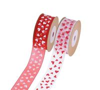 2 Roll Valentine’s Day Ribbon,White Ribbon with Heart Pattern for Crafts Flowers Birthday Wedding and Valentine Day Decoration (Red and White, 1 inch)