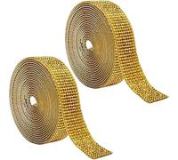 2 Rolls 1 Yard Gold Rhinestone Diamond Ribbons 0.9CM Wide Self Adhesive Glass Rhinestone Strips,Shinny Gemstone Crystal Roll for DIY Glitter Decorate