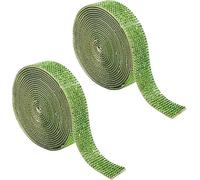 2 Rolls 1 Yard Light Green Rhinestone Diamond Ribbons 0.9CM Wide Self Adhesive Glass Rhinestone Strips,Shinny Gemstone Crystal Roll for DIY Glitter Decorate