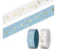 2 Rolls 10 Yards Equestrian Ribbons, 7/8" Gold Foil Snaffle Bits Horse Equestrian Show Grosgrain Ribbons Blue White Fabric Ribbon for Gift Wrapping Horse Bow Ties Decorations