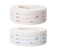 2 Rolls 1000 Pcs Adhesive Food Label Stickers，Removable Sticky Labels on A Roll for Freezer Kitchen Jars Pantry Storage Boxes