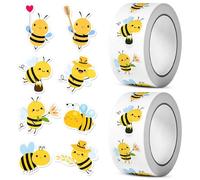2 Rolls/1000 PCS Bee Stickers Cute Bumble Sticker Multiple Patterns Bees Label Decals Self-Adhesive Bees Reward Stickers for Scrapbooking DIY Crafts Luggage Laptops