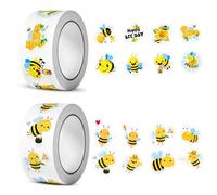 2 Rolls 1000PCS Bumble Honey Bee Stickers, Waterproof Vinyl Sticker Teacher Reward Sticker Cute Animal Label Stickers for BirthdayBirthday Party Supplies Gifts