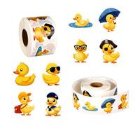 2 Rolls/1000pcs Yellow Duck Stickers, 1.5in Cute Rubber Duck Stickers Self-Adhesive Cartoon Duck Vinyl Decal Animal Applique for Phone Laptop Water Bottles Skateboard Luggage Decorations (Style 2)