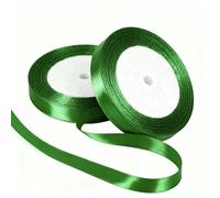 2 Rolls 10mm Green Satin Ribbon for Gift Wrapping, 22m Thin Fabric Craft Ribbon for Balloons,Crafting,Hair,Bouquets,Wedding, Car,Presents,Cake,Christmas Party Decorations