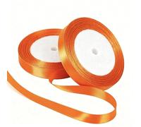 2 Rolls 10mm Orange Satin Ribbon for Gift Wrapping, 22m Thin Fabric Craft Ribbon for Balloons,Crafting,Hair,Bouquets,Wedding, Car,Presents,Cake,Christmas Party Decorations