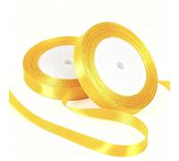 2 Rolls 10mm Yellow Satin Ribbon for Gift Wrapping, 22m Thin Fabric Craft Yellow Ribbon for Balloons,Crafting,Hair,Bouquets,Wedding, Car,Presents,Cake,Christmas Party Decorations