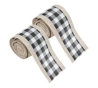 2 Rolls 2.5 Inch x 5 Yards Buffalo Plaid Burlap Ribbon Rustic Wide Gingham Ribbon Checkered Fabric Ribbons Farmhouse Style Craft Ribbons Wreath Bow Making Accessories Black White