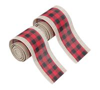 2 Rolls 2.5 Inch x 5 Yards Buffalo Plaid Burlap Ribbon Rustic Wide Gingham Ribbon Checkered Fabric Ribbons Farmhouse Style Craft Ribbons Wreath Bow Making Accessories Red Black
