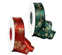 2 Rolls 20 Yards Christmas Ribbon, Xmas Satin Ribbon for Gift Wrapping, 20mm Width Green/Red Decorative Wrapping Ribbon for Crafts, Christmas, Wedding, Sewing, DIY (10 Yards/Rolls)