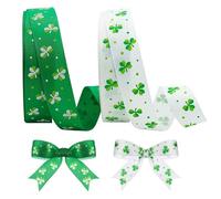 2 Rolls 20 Yards Clover Ribbon, St Patricks Day Decorations, Green White Irish Clover Pattern Fabric Ribbon, 7/8 Inch Luck Shamrock Gift Wrapping Ribbons, DIY Craft for Gift Wrapping Bow Wreath