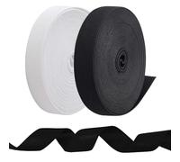 2 Rolls 3cm x 4m Black Polyester Elastic Bands, Wide Twill Woven Elastic Band, Heavy Stretch Strap, Black & White Knitting for Sewing Crafts Waistband, for Headbands, Trouser, DIY etc
