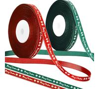2 Rolls 40 Yard Merry Christmas Ribbons,White Snowflake Pattern with The Words Merry Christmas DIY Crafts Wrapping Rope for Crafting, Xmas Tree, Presents Flowers DIY Gift Basket.(Red and Green)