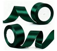2 Rolls 40mm Dark Green Satin Ribbon for Gift Wrapping, 22m Thick Fabric Craft Ribbon for Balloons,Crafting,Hair,Bouquets,Wedding, Car,Presents,Cake,Christmas Party Decorations