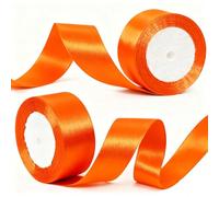 2 Rolls 40mm Orange Satin Ribbon for Gift Wrapping, 22m Thick Fabric Craft Ribbon for Balloons,Crafting,Hair,Bouquets,Wedding, Car,Presents,Cake,Christmas Party Decorations