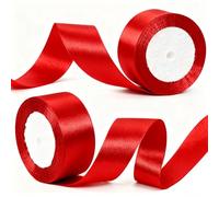 2 Rolls 40mm Red Satin Ribbon for Gift Wrapping, 22m Thick Fabric Craft Ribbon for Balloons,Crafting,Hair,Bouquets,Wedding, Car,Presents,Cake,Christmas Party Decorations