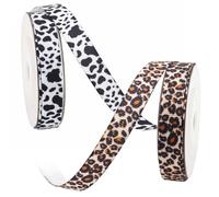 2 Rolls 5 Yards Bow Material Ribbon Leopard Cow Print,Leopard Print Ribbon for Gift Wrapping, DIY Crafts, Party Decoration, Hair Headbands Making (1cm)
