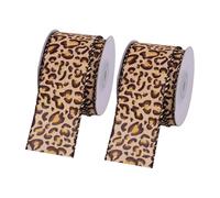 2 Rolls 5 Yards x 2 Inch Wide Leopard Wired Ribbon Animal Print Fabric Ribbon Brown Gift Wrapping Ribbons Holiday Craft Ribbons for Festival Party