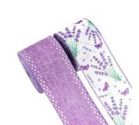 2 Rolls 5 Yards x 6.3 cm Purple Lavender Wired Edge Ribbon Flower Butterfly Ribbons Floral Gift Wrapping Ribbon Summer Bow Making Ribbons Spring Wreath Decorations for Farmhouse Party
