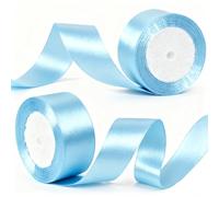 2 Rolls 50mm Baby Blue Satin Ribbon for Gift Wrapping, 22m Thick Fabric Craft Light Blue Ribbon for Balloons,Crafting,Hair,Bouquets,Wedding, Car,Presents,Cake,Christmas Party Decorations