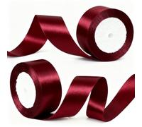 2 Rolls 50mm Burgundy Satin Ribbon for Gift Wrapping, 22m Thick Fabric Craft Wine Red Ribbon for Balloons,Crafting,Hair,Bouquets,Wedding, Car,Presents,Cake,Christmas Party Decorations