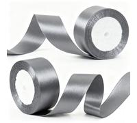 2 Rolls 50mm Silver Satin Ribbon for Gift Wrapping, 22m Thick Fabric Craft Ribbon for Balloons,Crafting,Hair,Bouquets,Wedding, Car,Presents,Cake,Christmas Party Decorations