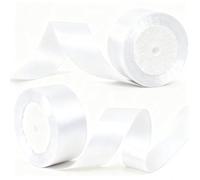 2 Rolls 50mm White Satin Ribbon for Gift Wrapping, 22m Thick Fabric Craft Ribbon for Balloons,Crafting,Hair,Bouquets,Wedding, Car,Presents,Cake,Christmas Party Decorations