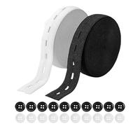 2 Rolls 5m Sewing Elastic - Black & White Elastic Band with 20 Buttons - Buttonhole Elastic for Trousers, Skirt, Short Pants - 19mm Flat Sewing Tape for DIY Sewing Projects and Clothing Repair