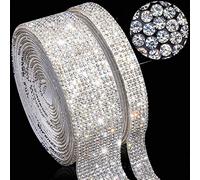 2 Rolls 6 Yards Bling Crystal Self Adhesive Rhinestone Sheets DIY Decoration Diamond Sticker Diamond Ribbon with 2 mm Rhinestones for Car Home DIY Crafts Decors, 1 cm, 2.5 cm Wide (Clear)