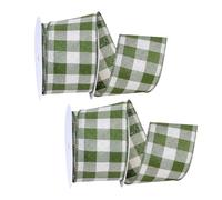 2 Rolls 63 mm x 9 m Buffalo Plaid Burlap Wired Ribbon Checkered Jute Craft Ribbon Gingham Fabric Thanksgiving Decor Ribbons Check Gift Wrapping Ribbons for Christmas Decorations Green