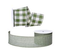 2 Rolls 63 mm x 9 m Farmhouse Burlap Wired Edge Ribbon Buffalo Plaid Craft Ribbons Checkered Bow Making Ribbon Fabric Thanksgiving Decor Ribbons Gingham Gift Wrapping Ribbon for Christmas Green
