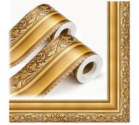 2 Rolls 66Ft Vintage Gold Bulletin Board Borders, Die-Cut Straight Frame Peel and Stick Molding Trim, Decorative Trim for Chalkboards, Picture Frames, Artworks, Mirrors, Backdrops (Retro)