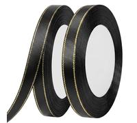 2 Rolls Black Satin Ribbon with Gold Edge 50 Yards 3/8 Inch Double Faced Satin Gold Border Fabric Ribbons Black Ribbon for Xmas Tree Gift Wrapping DIY Crafts Christmas Decor Wreath Bows Invitations