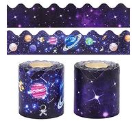 2 Rolls Bulletin Board Borders,100 ft Galaxy Scalloped Borders Trim for Bulletin Boards, Desks, Lockers, Home, School or Classroom Decor (Starry Sky and Outer Space)