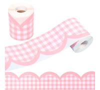 2 Rolls Bulletin Board Display Borders for Classrooms, Pastel Colorful Scalloped Border Trim Roll, 20M/Each DIY Cut Notice Board Stickers for School Office Chalkboard Wall Desk Decor(Pink)