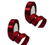 2 Rolls Burgundy Red Satin Ribbon 20mm - Double Sided, Thick Fabric for Gift Wrapping, Crafting, Cake Decoration, Hair Bows, Christmas, Wedding
