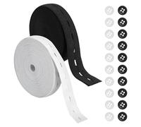 2 Rolls Buttonhole Elastic, Elastic with Button Holes,15mm x 8m Black & White Stretchable Spandex Webbing Tape, DIY Sewing Bands with 20 Button for Waistbands Jeans Skirts Trousers Wig Bands Crafts