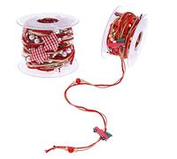 2 Rolls Christmas Bead Ribbon Trim 3 in 1 Fabric Buffalo Plaid Pendant and Pearl Jute Twine for Christmas Tree Decoration DIY Crafts Wedding Gift Wrapping Accessories 16.4FT/Roll Star Truck Set