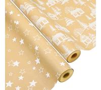 2 Rolls Christmas Kraft Wrapping Paper Roll,QRTDXP 43cm*12m Eco Wrapping Paper with Star and Xmas Tree House Perfect for Packing Birthday Xmas Present
