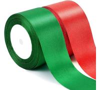 2 Rolls Christmas Ribbon, 0.8 Inch X 50 Yards Red and Forest Green Ribbon Double Face Polyester Satin Ribbons Wide Holiday Ribbon for Christmas Gift Wrapping Crafts