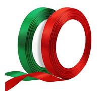 2 Rolls Christmas Ribbon Satin Ribbon, 10mm Wide 22 Meters Long Red and Green Ribbon Christmas Ribbon Fabric for Gift Wrapping Wedding Valentine Christmas