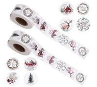 2 Rolls Christmas Stickers for Cards, 0.98in Round Merry Christmas Seals 8 Patterns Tree Elk Wreath Truck Pine Cone Label Stickers for Water Bottle Envelopes Gift Crafts