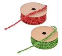 2 Rolls Christmas Tinsel,Thin Christmas Tree Glitter Fringe Garland Foil Tinsel Ribbon Mini Hanging Ceiling Decoration,for DIY Crafting Xmas Tree Wrapping Gift Party Home Decorations (Red/Green)