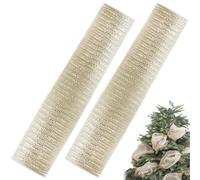 2 Rolls Christmas Tree Ribbon 10 Yards Metallic Glitter Gold Wired Ribbon Cuttable Christmas Wired for DIY Crafts Xmas Tree Wreaths Garland Wrapping