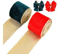 2 Rolls Christmas Tree Silk Ribbon, 4.92 Yard Decorative Christmas Ribbon Red and Green Gold Edge Gift Bow, Christmas Tree Ribbon Wired DIY for Garland Wreath Gift Wrapping (2.56 Inch Width)