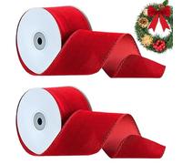 2 Rolls Christmas Velvet Ribbon, Velvet Ribbons Red, Christmas Ribbon, 2.5 Inches Red Vintage Wide Wired Edge Wrapping Ribbon, Christmas Satin Ribbon, Wide Velvet Ribbon for Clothing Decoration