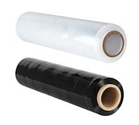 2 Rolls Clear Black Pallet Wraps - Strong Thick Stretch Shrink Cling Film - Ideal for Wrapping (Warehouse, Moving House & Furniture) - 400mm x 20 Micron Non-Extend