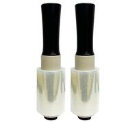 2 Rolls Clear Pallet Wrap 100mm x 200m 23mu with 2 Dispensers - Strong Stretch Shrink Cling Film - Ideal for Wrapping - Moving House and Furniture Wrapping