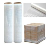 2 Rolls Clear Pallet Wrap Stretch Film Shrink Wrap, Strong & Secure Packaging Plastic Cling Film, Moisture & Water Proof, Ideal for Parcel Packing, Moving House & Furniture, 20 Microns 400mm x 250m